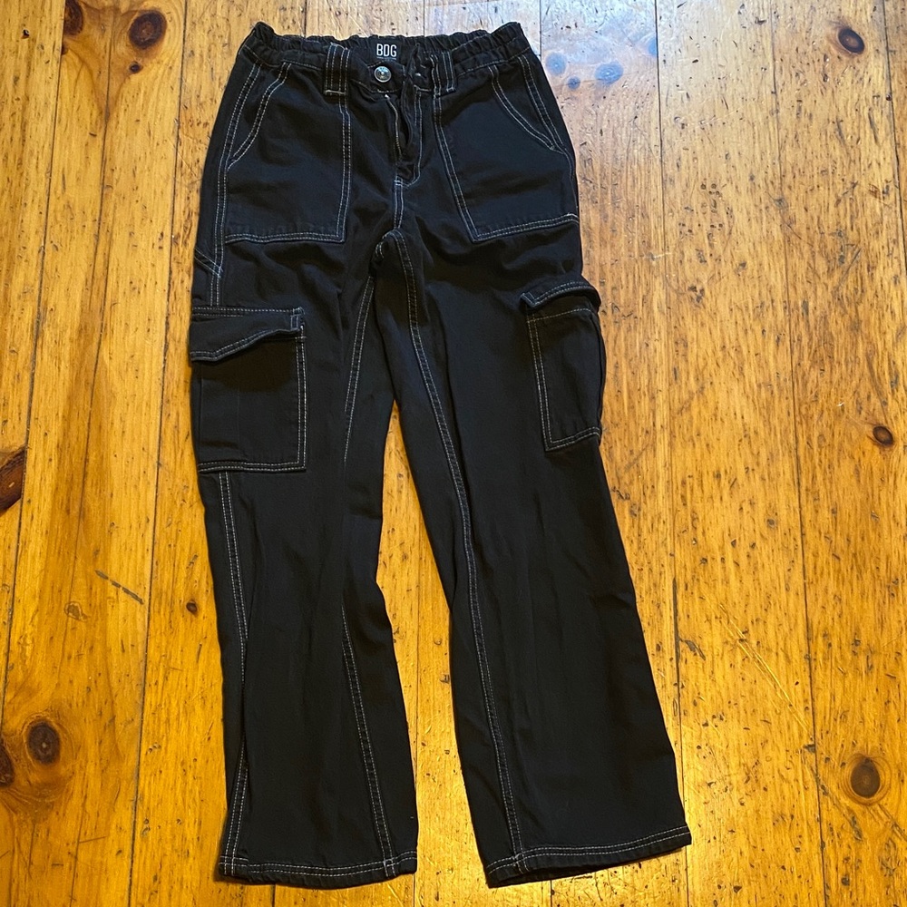 Black Cargo Pants with White Stitching
